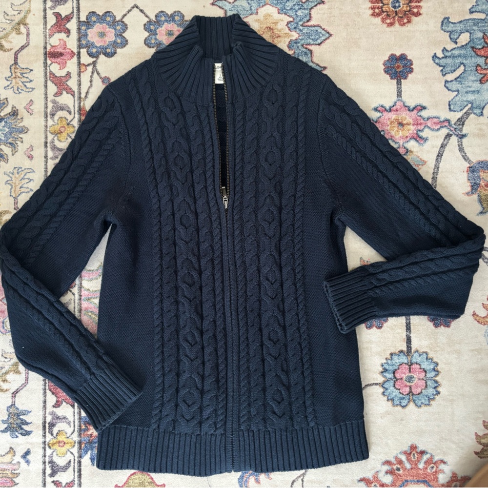 L.L. Bean Dark Blue Cable Knit Cardigan